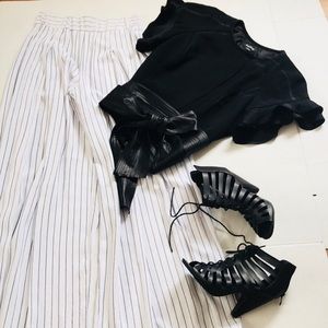 Black and white stripe wideleg pant